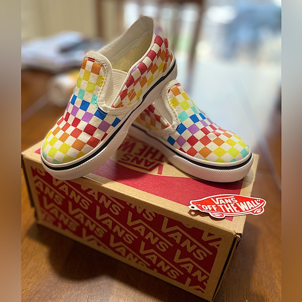 Toddler size 7 rainbow checkerboard Vans